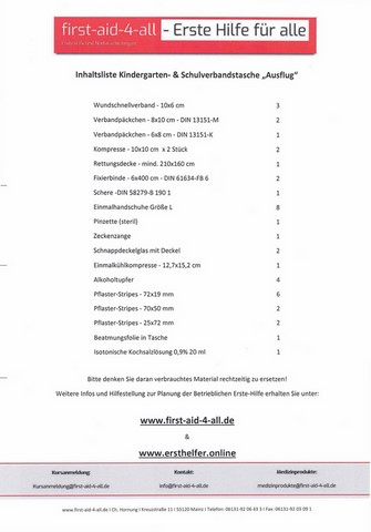 Inhaltsliste Ausflugstasche